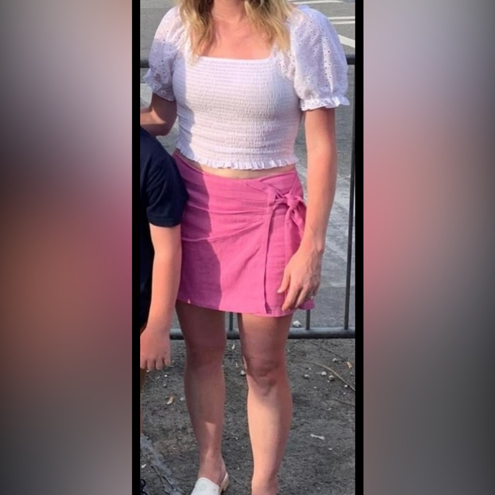 Pink Lily White Smocked Cropped Top and Pink Mini Wrap Skort